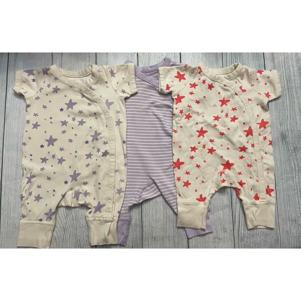 Baby Star-Print Short-Sleeve Romper Set - Lavender & Coral